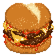 a pixelart double cheeseburger with a brioche bun. the cheese and sauce is dripping out of it!