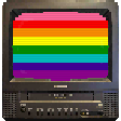 pixelart of a Toshiba MV13M3 CRT tv. it has the Gilbert LGBTQIA+ pride flag on the screen.