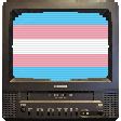 pixelart of a Toshiba MV13M3 CRT tv. it has the transgender pride flag on the screen.