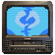 pixelart of a Toshiba MV13M3 CRT tv. it has an animated tri-coloured blue cracked heart cycling through all 3 colours.