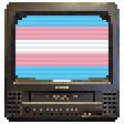 pixelart of a Toshiba MV13M3 CRT tv. it has the transgender pride flag on the screen.